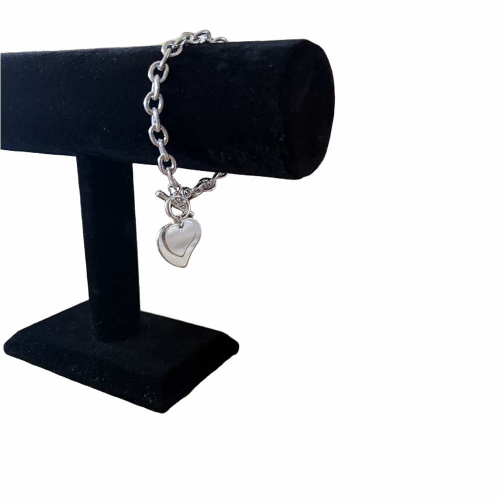 Silver Tone Toggle Bracelet with Heart Charm | Classic Chain Bracelet